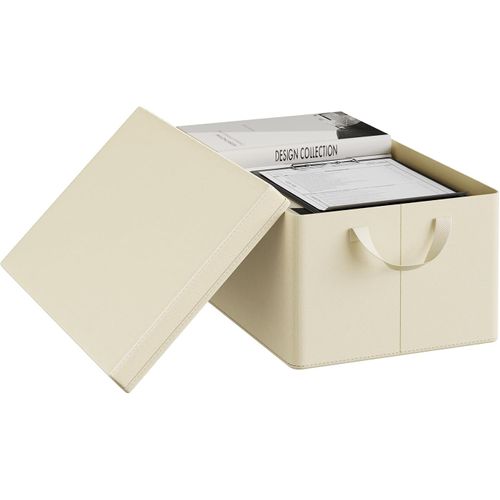 Boîte De Rangement Avec Couvercle Amovible,pliable,coffre En Tissu,avec Poignée,crème,48x29x20cm