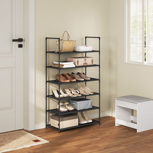 Étagère Chaussures, à 6 Niveaux, Rangement Chaussures, Étroit, Cadre En Métal, 61x28x106cm, Noir