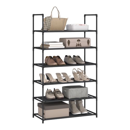 Étagère Chaussures, à 6 Niveaux, Rangement Chaussures, Étroit, Cadre En Métal, 61x28x106cm, Noir