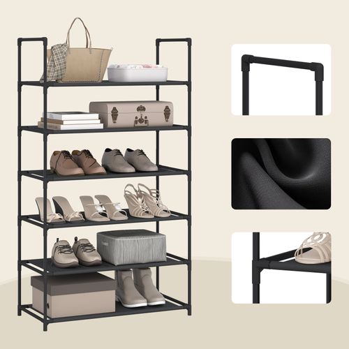 Étagère Chaussures, à 6 Niveaux, Rangement Chaussures, Étroit, Cadre En Métal, 61x28x106cm, Noir