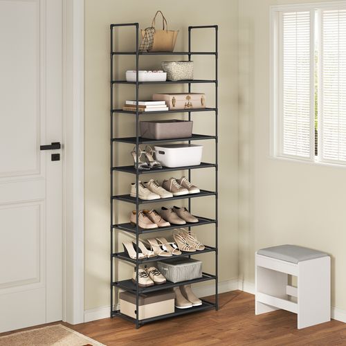 Étagère Chaussures, à 10 Niveaux, Rangement Chaussures, Étroit, Cadre En Métal, 61x28x174cm, Noir