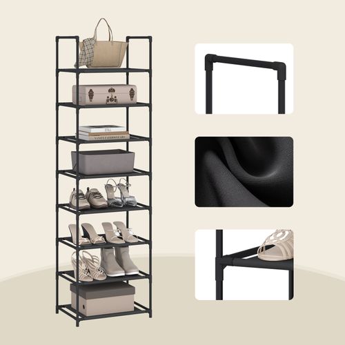 Étagère Chaussures, à 8 Niveaux, Rangement Chaussures, Étroit, Cadre En Métal, 41x28x140cm, Noir