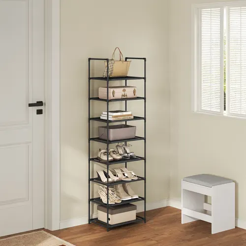 Étagère Chaussures, à 8 Niveaux, Rangement Chaussures, Étroit, Cadre En Métal, 41x28x140cm, Noir