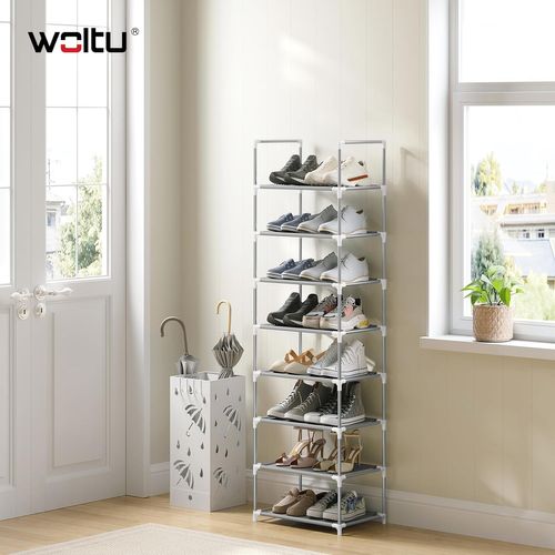 Étagère Chaussures, à 8 Niveaux, Rangement Chaussures, Étroit, Cadre En Métal, 41x28x140cm, Gris