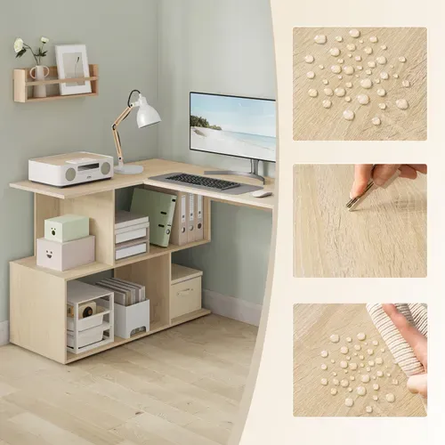 Bureau D'angle Avec Rangement, 120x100cm, Table D'ordinateur En L Avec Étagères, Chêne Clair