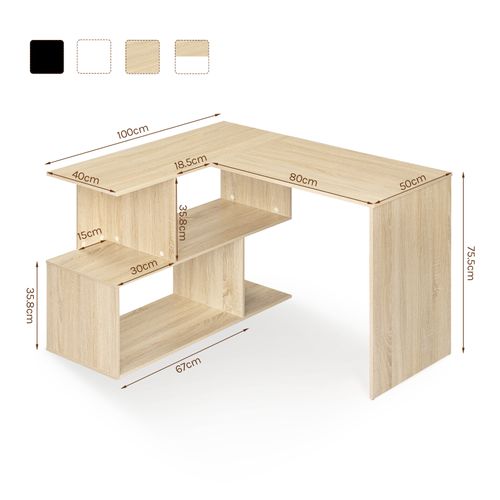 Bureau D'angle Avec Rangement, 120x100cm, Table D'ordinateur En L Avec Étagères, Chêne Clair