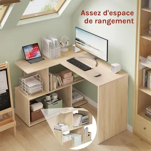 Bureau D'angle Avec Rangement, 120x100cm, Table D'ordinateur En L Avec Étagères, Chêne Clair