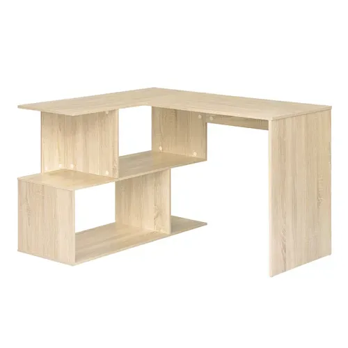Bureau D'angle Avec Rangement, 120x100cm, Table D'ordinateur En L Avec Étagères, Chêne Clair