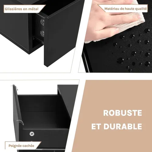 Lot De 2 Table De Chevet Flottante, Table De Nuit Murale Avec Tiroirs, En Bois, Noir