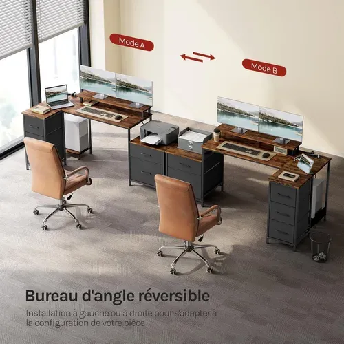 Bureau D'angle En L 180x80x84cm,Bureau Gaming Avec LED,2 Prises,1 Port USB Et 1 Port USB-C,Marron