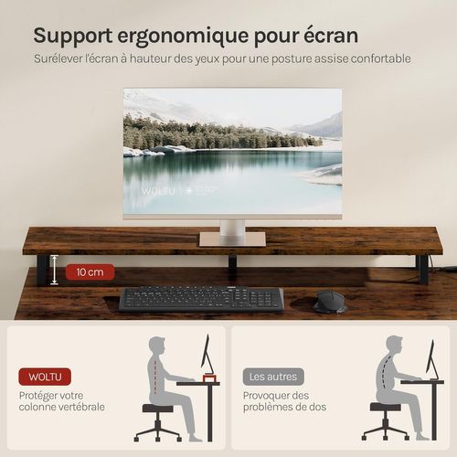 Bureau D'angle En L 180x80x84cm,Bureau Gaming Avec LED,2 Prises,1 Port USB Et 1 Port USB-C,Marron