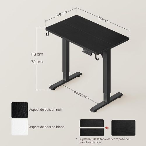 Bureau Assis Debout, Hauteur électrique,avec 3 Hauteurs De Mémoire,80x48x118 Cm,noir