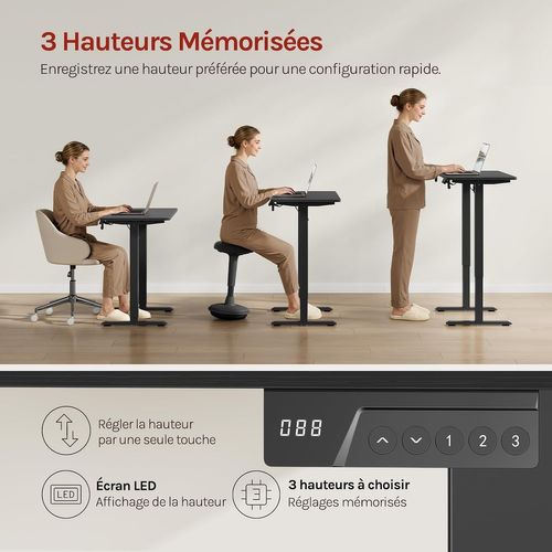 Bureau Assis Debout, Hauteur électrique,avec 3 Hauteurs De Mémoire,80x48x118 Cm,noir