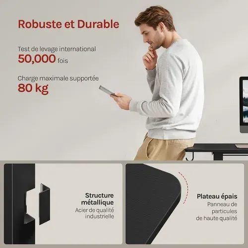 Bureau Assis Debout électrique, Réglable En Hauteur, 120x60x118 Cm, 3 Positions Mémoire, Noir