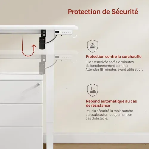 Bureau Assis Debout,Hauteur Réglable Électrique,72-118cm,Réglage En Continu,Crochets,120x60cm,Blanc