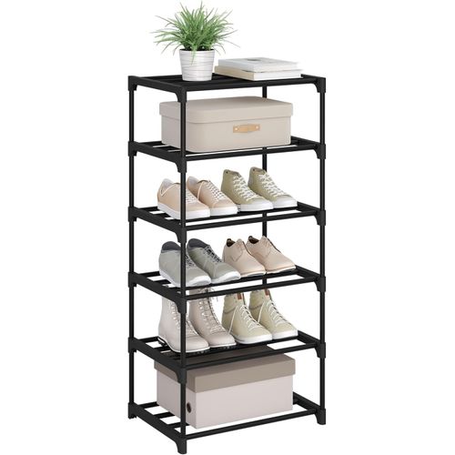Étagère Chaussures à 6 Niveaux, Étroit,pour Entrée, Salon, Couloir, Tube En Métal, 42x30x88cm, Noir