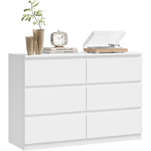 Commode 6 Tiroirs, Meuble De Rangement Blanc, En Bois D'ingénierie, Style Moderne, 100x36x69 cm