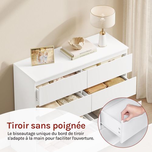 Commode 6 Tiroirs, Meuble De Rangement Blanc, En Bois D'ingénierie, Style Moderne, 100x36x69 cm