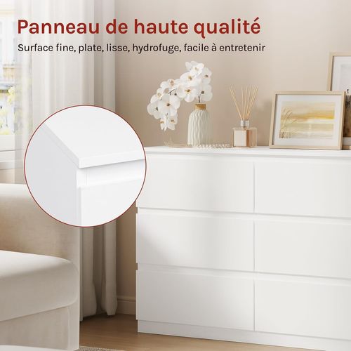 Commode 6 Tiroirs, Meuble De Rangement Blanc, En Bois D'ingénierie, Style Moderne, 100x36x69 cm