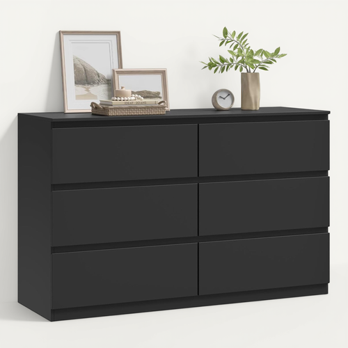 Commode Chambre, Meuble De Rangement, Avec 6 Tiroirs, En Bois D'ingénierie, 120x40x75 Cm, Noir