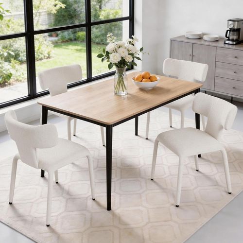6x Chaise De Salle à Manger Avec Structure En Métal,Siège Et Dossier Rembourrés,En Lin Coloré,Beige