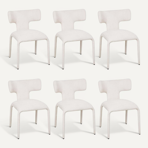 6x Chaise De Salle à Manger Avec Structure En Métal,Siège Et Dossier Rembourrés,En Lin Coloré,Beige