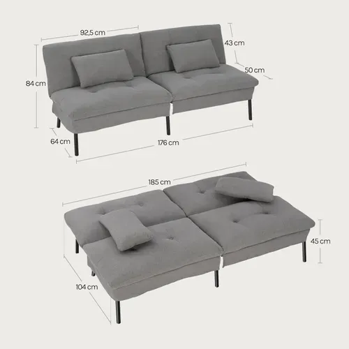 Canapé Lit 2 Places Convertible, Clic Clac, Avec 2 Coussins, Dossier Réglable, Tissu Lin,Gris Foncé