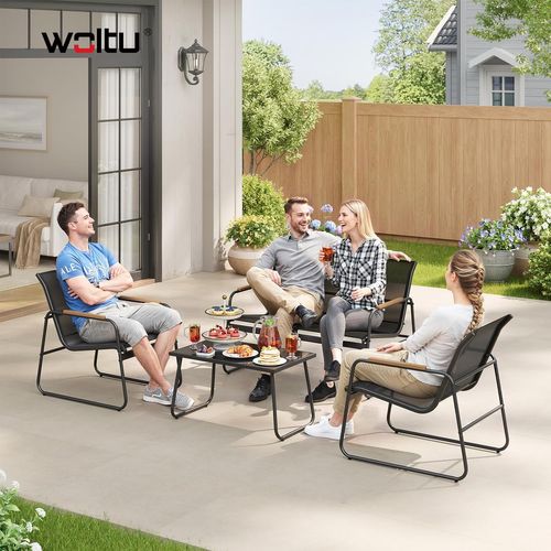 Salon De Jardin Extérieur Pour 4 Personnes, 1 Table, 2 Chaises Et 1 Banc, En Tissu Polyester, Noir