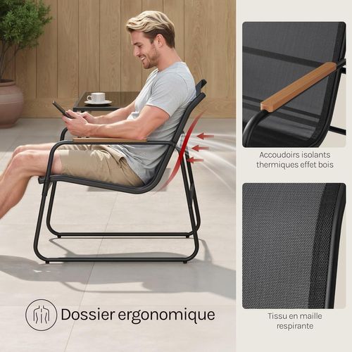 Salon De Jardin Extérieur Pour 4 Personnes, 1 Table, 2 Chaises Et 1 Banc, En Tissu Polyester, Noir
