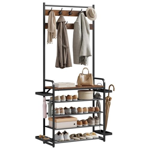 Penderie, Portant à Vêtements Avec étagère à Chaussures, Panneau En Bois Composé, 80x30x190cm, Noir