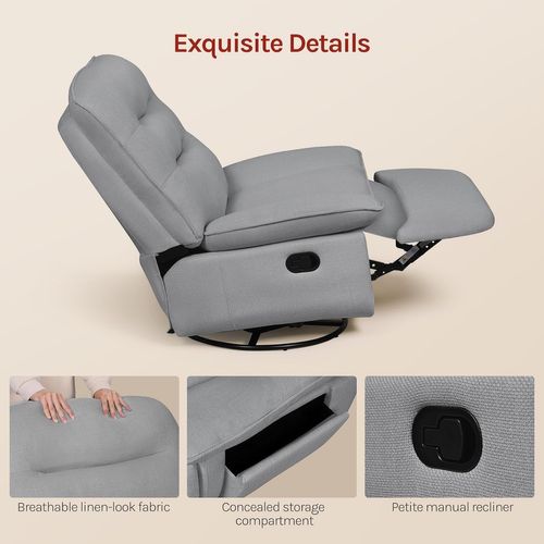 Fauteuil Relax,inclinable,pivotant,fonction De Bascule,siège De 95 Cm De Large,tissu Lin,gris Foncé