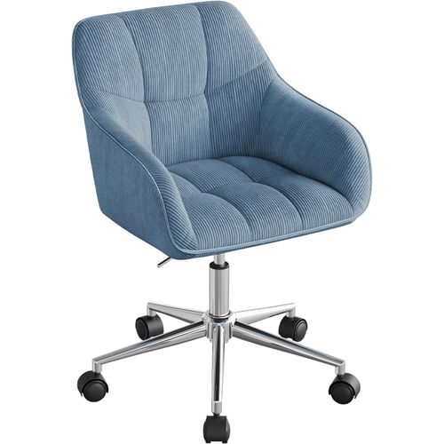 Chaise Bureau, Chaise Coiffeuse, Ergonomique, Pivotant, Hauteur Réglable, En Velours Côtelé, Bleu