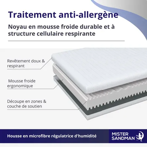 Matelas Mousse 140x190 Cm 7 Zones Matelas D'appoint Épaisseur 18 Cm Housse Lavable