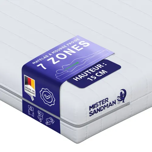 Matelas 70x200 Cm - Epaisseur 15 Cm - 7 Zones De Confort - Réversible - Fabriqué En Allemagne