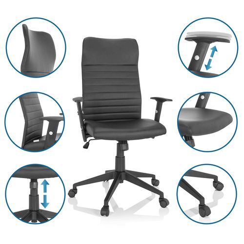 Chaise De Bureau Arton 30 Simili Noir Avec Accoudoirs (réglables En Hauteur)
