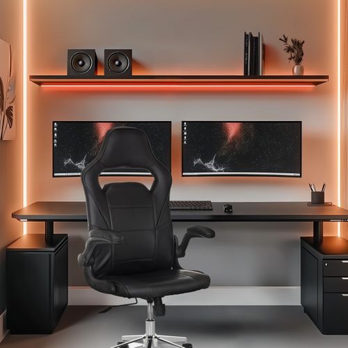 Fauteuil Gamer Game Sport Pro Simili Noir Avec Accoudoirs Rabattables