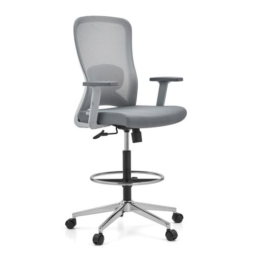 Chaise De Comptoir Top Work 44 W Tissu / Tissu Maille Gris Accoudoirs "u2" Fournis (réglables En