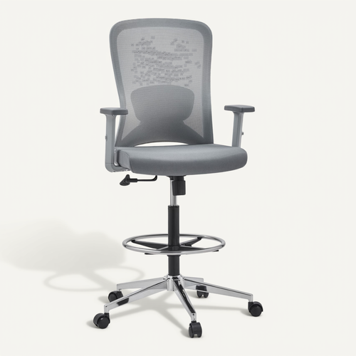 Chaise De Comptoir Top Work 44 W Tissu / Tissu Maille Gris Accoudoirs "u2" Fournis (réglables En
