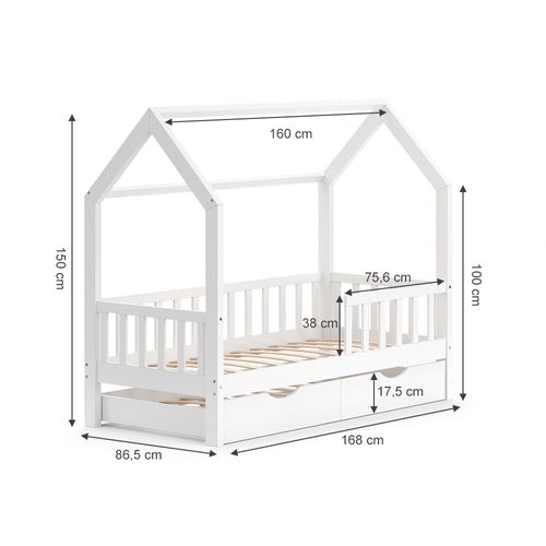 Lit Cabane Enfant VitaliSpa Wiki – 80x160 Cm Avec Matelas – Bois Massif Naturel