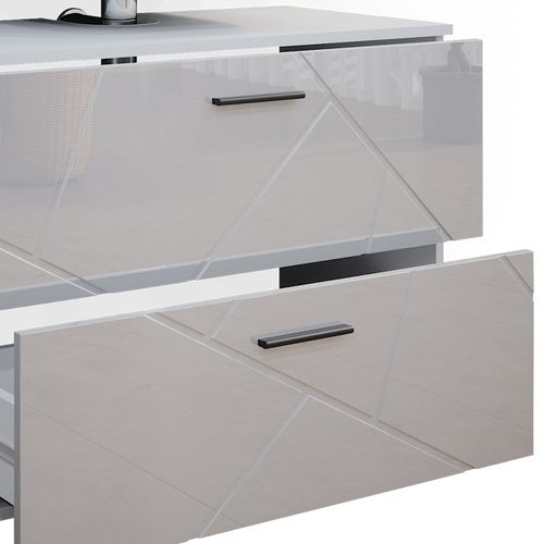 Meubles Bain Irma 38067 Blanc Haute Brillance 3 Pièces, Avec Armoire Basse 80 Cm