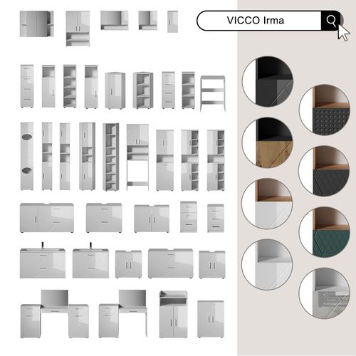 Meubles Bain Irma 38067 Blanc Haute Brillance 3 Pièces, Avec Armoire Basse 80 Cm