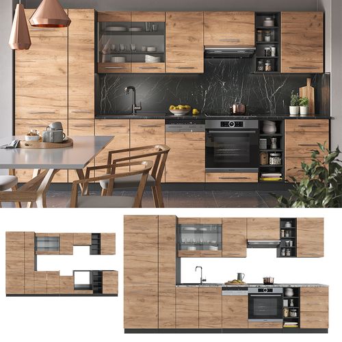 Cuisine Fame-Line Anthracite Campagne/Chêne doré 355cm , PT Chêne Vicco