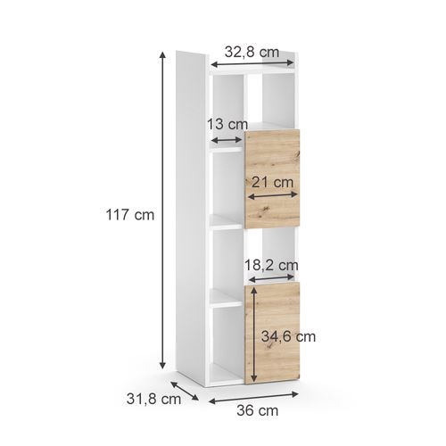 Colonne De Salle De Bain Alf, Blanc, 36x117cm Avec 2 Tiroirs