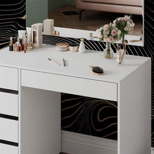 Coiffeuse Thalia 41497 Blanc 100cm Avec 5 Tiroirs