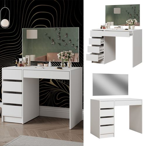 Coiffeuse Thalia 41497 Blanc 100cm Avec 5 Tiroirs