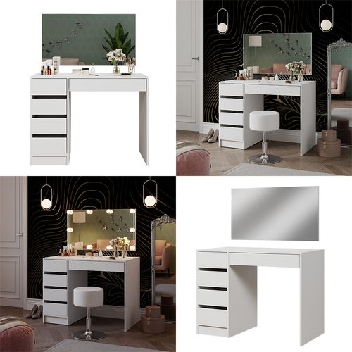 Coiffeuse Thalia 41497 Blanc 100cm Avec 5 Tiroirs