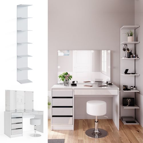 Vicco Coiffeuse Sherry Sonoma/Blanc + Tabouret & LED