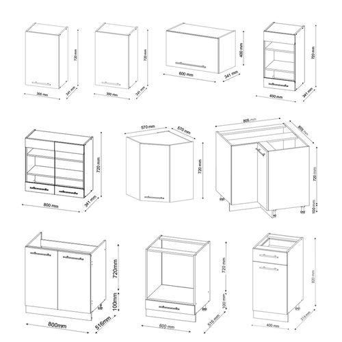 Cuisine en angle Fame-Line Single style rustique 190cm blanc anthracite or Vicco Cuisine en angle Fame-Line Single style rustique 190cm blanc anthracite or Vicco