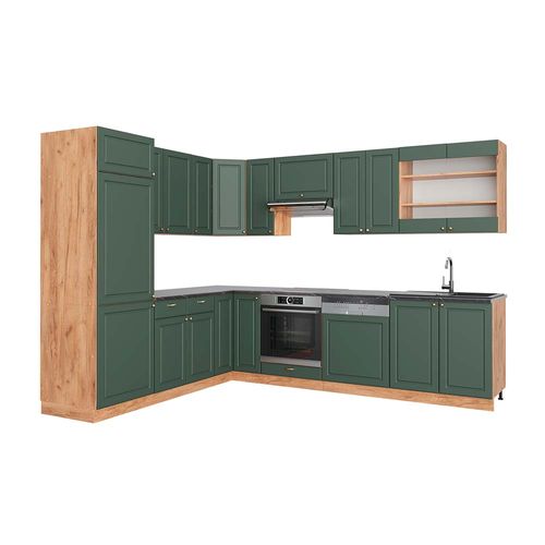Vicco Cuisine En Angle Fame-Line, Vert Et Or Campagne Anthracite 190x46cm Sans Pt 93231285