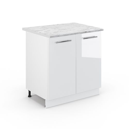 Meuble Bas Sous-évier Fame-line 45395 Blanc Haute Brillance 80cm Avec Étagère, Pt Marbre
